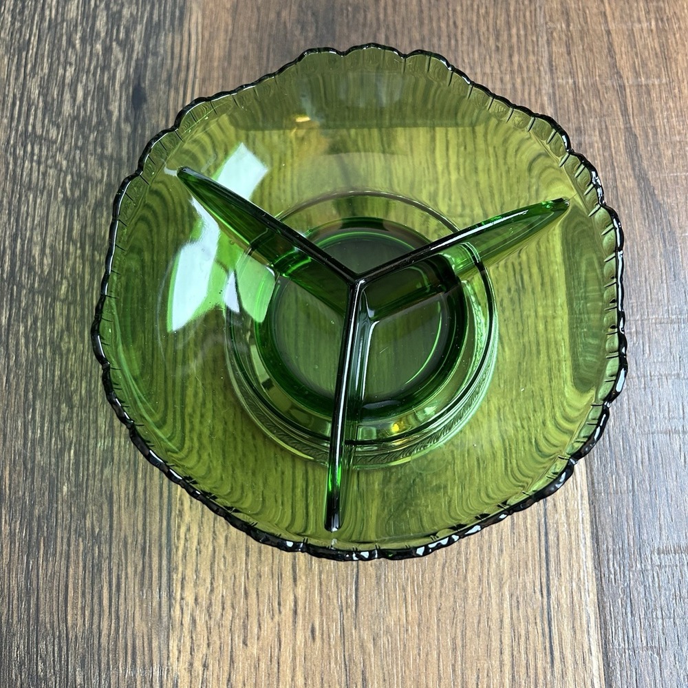 Vintage Cambridge Forest Green Gadroon 3-Part Relish Dish Farber Bros Base - Picture 2 of 9